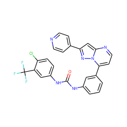 O=C(Nc1cccc(-c2ccnc3cc(-c4ccncc4)nn23)c1)Nc1ccc(Cl)c(C(F)(F)F)c1 ZINC000049072685