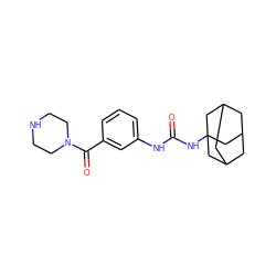 O=C(Nc1cccc(C(=O)N2CCNCC2)c1)NC12CC3CC(CC(C3)C1)C2 ZINC000169329966