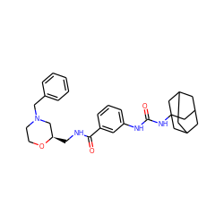O=C(Nc1cccc(C(=O)NC[C@@H]2CN(Cc3ccccc3)CCO2)c1)NC12CC3CC(CC(C3)C1)C2 ZINC000084670248