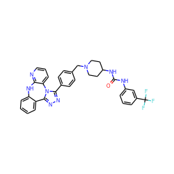 O=C(Nc1cccc(C(F)(F)F)c1)NC1CCN(Cc2ccc(-c3nnc4n3-c3cccnc3Nc3ccccc3-4)cc2)CC1 ZINC000141694433