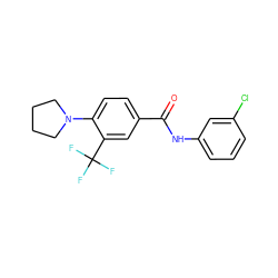 O=C(Nc1cccc(Cl)c1)c1ccc(N2CCCC2)c(C(F)(F)F)c1 ZINC000066078783