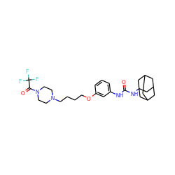 O=C(Nc1cccc(OCCCCN2CCN(C(=O)C(F)(F)F)CC2)c1)NC12CC3CC(CC(C3)C1)C2 ZINC000066259544