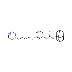 O=C(Nc1cccc(OCCCCN2CCNCC2)c1)NC12CC3CC(CC(C3)C1)C2 ZINC000066058897