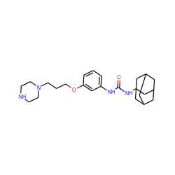 O=C(Nc1cccc(OCCCN2CCNCC2)c1)NC12CC3CC(CC(C3)C1)C2 ZINC000066252601