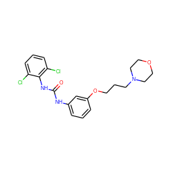 O=C(Nc1cccc(OCCCN2CCOCC2)c1)Nc1c(Cl)cccc1Cl ZINC000042989823