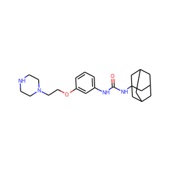 O=C(Nc1cccc(OCCN2CCNCC2)c1)NC12CC3CC(CC(C3)C1)C2 ZINC000066259267