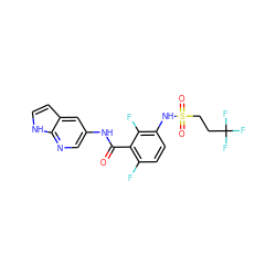O=C(Nc1cnc2[nH]ccc2c1)c1c(F)ccc(NS(=O)(=O)CCC(F)(F)F)c1F ZINC000072181313