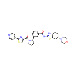 O=C(Nc1nc2c(s1)C[C@@H](N1CCOCC1)CC2)c1cccc([C@H]2CCCN2C(=O)c2csc(-c3ccncc3)n2)c1 ZINC000220407737