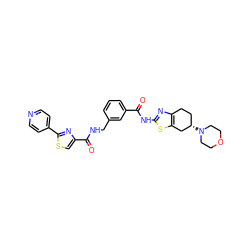 O=C(Nc1nc2c(s1)C[C@@H](N1CCOCC1)CC2)c1cccc(CNC(=O)c2csc(-c3ccncc3)n2)c1 ZINC000167968914
