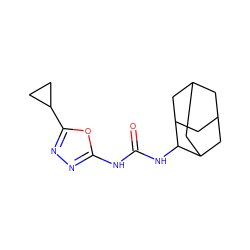 O=C(Nc1nnc(C2CC2)o1)NC1C2CC3CC(C2)CC1C3 ZINC000096271162