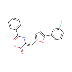 O=C(O)/C(=C/c1ccc(-c2cccc(F)c2)o1)NC(=O)c1ccccc1 ZINC000028523237