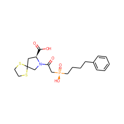 O=C(O)[C@@H]1CC2(CN1C(=O)C[P@@](=O)(O)CCCCc1ccccc1)SCCS2 ZINC000021288905