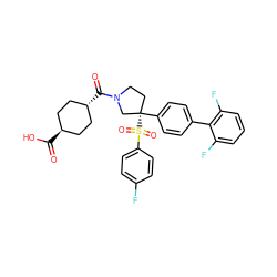 O=C(O)[C@H]1CC[C@H](C(=O)N2CC[C@](c3ccc(-c4c(F)cccc4F)cc3)(S(=O)(=O)c3ccc(F)cc3)C2)CC1 ZINC001772645299