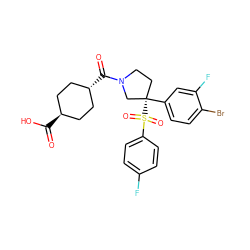 O=C(O)[C@H]1CC[C@H](C(=O)N2CC[C@](c3ccc(Br)c(F)c3)(S(=O)(=O)c3ccc(F)cc3)C2)CC1 ZINC001772605054