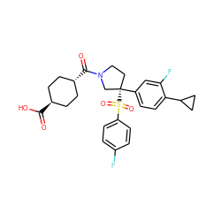 O=C(O)[C@H]1CC[C@H](C(=O)N2CC[C@](c3ccc(C4CC4)c(F)c3)(S(=O)(=O)c3ccc(F)cc3)C2)CC1 ZINC001772608224