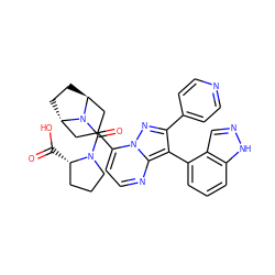 O=C(O)[C@H]1CCCN1C(=O)N1[C@H]2CC[C@H]1CC(c1ccnc3c(-c4cccc5[nH]ncc45)c(-c4ccncc4)nn13)C2 ZINC000101299269