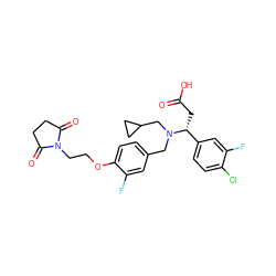 O=C(O)C[C@H](c1ccc(Cl)c(F)c1)N(Cc1ccc(OCCN2C(=O)CCC2=O)c(F)c1)CC1CC1 ZINC000142029787