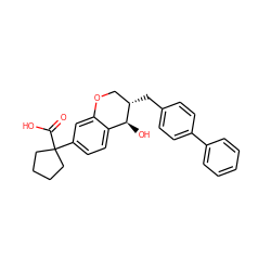 O=C(O)C1(c2ccc3c(c2)OC[C@H](Cc2ccc(-c4ccccc4)cc2)[C@H]3O)CCCC1 ZINC000003809508