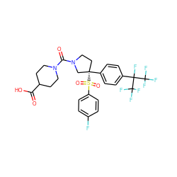 O=C(O)C1CCN(C(=O)N2CC[C@](c3ccc(C(F)(C(F)(F)F)C(F)(F)F)cc3)(S(=O)(=O)c3ccc(F)cc3)C2)CC1 ZINC001772636754