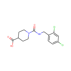 O=C(O)C1CCN(C(=O)NCc2ccc(Cl)cc2Cl)CC1 ZINC000045338274