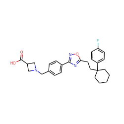 O=C(O)C1CN(Cc2ccc(-c3noc(CCC4(c5ccc(F)cc5)CCCCC4)n3)cc2)C1 ZINC000113881239