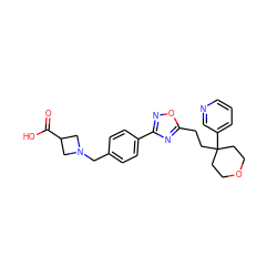 O=C(O)C1CN(Cc2ccc(-c3noc(CCC4(c5cccnc5)CCOCC4)n3)cc2)C1 ZINC000113878012