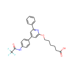 O=C(O)CCCCCOc1cc(-c2ccc(NC(=O)C(F)(F)F)cc2)cc(-c2ccccc2)n1 ZINC000013729761