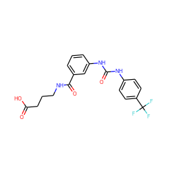 O=C(O)CCCNC(=O)c1cccc(NC(=O)Nc2ccc(C(F)(F)F)cc2)c1 ZINC000049125034