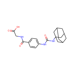 O=C(O)CNC(=O)c1ccc(NC(=O)NC23CC4CC(CC(C4)C2)C3)cc1 ZINC000049049066