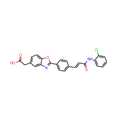 O=C(O)Cc1ccc2oc(-c3ccc(/C=C/C(=O)Nc4ccccc4Cl)cc3)nc2c1 ZINC000028524892
