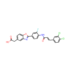 O=C(O)Cc1ccc2oc(-c3ccc(NC(=O)/C=C/c4ccc(Cl)c(Cl)c4)c(F)c3)nc2c1 ZINC000028525528