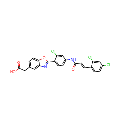 O=C(O)Cc1ccc2oc(-c3ccc(NC(=O)/C=C/c4ccc(Cl)cc4Cl)cc3Cl)nc2c1 ZINC000028525169