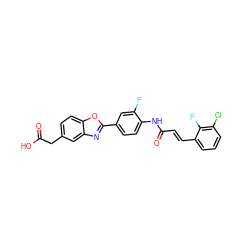 O=C(O)Cc1ccc2oc(-c3ccc(NC(=O)/C=C/c4cccc(Cl)c4F)c(F)c3)nc2c1 ZINC000028525599