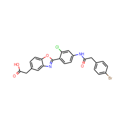 O=C(O)Cc1ccc2oc(-c3ccc(NC(=O)Cc4ccc(Br)cc4)cc3Cl)nc2c1 ZINC000028525618