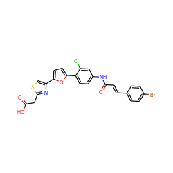 O=C(O)Cc1nc(-c2ccc(-c3ccc(NC(=O)/C=C/c4ccc(Br)cc4)cc3Cl)o2)cs1 ZINC000003938335