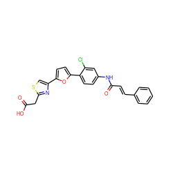 O=C(O)Cc1nc(-c2ccc(-c3ccc(NC(=O)/C=C/c4ccccc4)cc3Cl)o2)cs1 ZINC000003938337