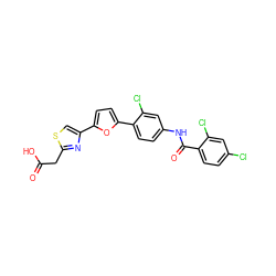 O=C(O)Cc1nc(-c2ccc(-c3ccc(NC(=O)c4ccc(Cl)cc4Cl)cc3Cl)o2)cs1 ZINC000028525090