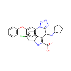 O=C(O)c1[nH]c2cc(Cl)ccc2c1[C@@H](NC1CCCC1)c1nnnn1-c1cccc(Oc2ccccc2)c1 ZINC001772650311