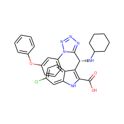 O=C(O)c1[nH]c2cc(Cl)ccc2c1[C@@H](NC1CCCCC1)c1nnnn1-c1cccc(Oc2ccccc2)c1 ZINC001772604367