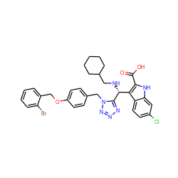 O=C(O)c1[nH]c2cc(Cl)ccc2c1[C@@H](NCC1CCCCC1)c1nnnn1Cc1ccc(OCc2ccccc2Br)cc1 ZINC001772614409