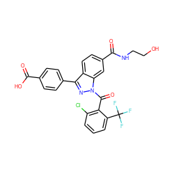 O=C(O)c1ccc(-c2nn(C(=O)c3c(Cl)cccc3C(F)(F)F)c3cc(C(=O)NCCO)ccc23)cc1 ZINC000145797735