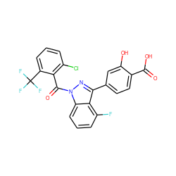 O=C(O)c1ccc(-c2nn(C(=O)c3c(Cl)cccc3C(F)(F)F)c3cccc(F)c23)cc1O ZINC000145770965