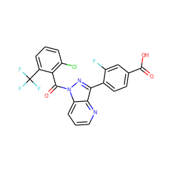 O=C(O)c1ccc(-c2nn(C(=O)c3c(Cl)cccc3C(F)(F)F)c3cccnc23)c(F)c1 ZINC000142771790