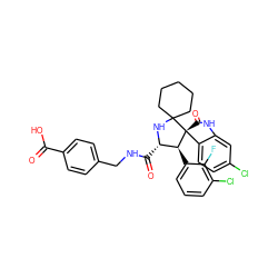 O=C(O)c1ccc(CNC(=O)[C@@H]2NC3(CCCCC3)[C@@]3(C(=O)Nc4cc(Cl)ccc43)[C@H]2c2cccc(Cl)c2F)cc1 ZINC000169700257