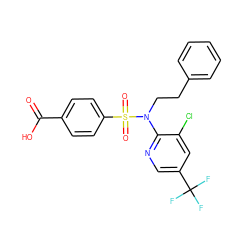 O=C(O)c1ccc(S(=O)(=O)N(CCc2ccccc2)c2ncc(C(F)(F)F)cc2Cl)cc1 ZINC000113164474