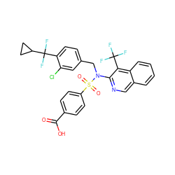 O=C(O)c1ccc(S(=O)(=O)N(Cc2ccc(C(F)(F)C3CC3)c(Cl)c2)c2ncc3ccccc3c2C(F)(F)F)cc1 ZINC000203670393