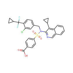 O=C(O)c1ccc(S(=O)(=O)N(Cc2ccc(C(F)(F)C3CC3)c(Cl)c2)c2ncc3ccccc3c2C2CC2)cc1 ZINC000203669298