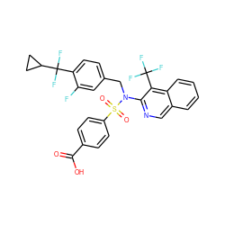 O=C(O)c1ccc(S(=O)(=O)N(Cc2ccc(C(F)(F)C3CC3)c(F)c2)c2ncc3ccccc3c2C(F)(F)F)cc1 ZINC000203670406