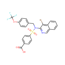 O=C(O)c1ccc(S(=O)(=O)N(Cc2ccc(OC(F)(F)F)cc2)c2ncc3ccccc3c2Br)cc1 ZINC000261131685