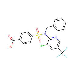 O=C(O)c1ccc(S(=O)(=O)N(Cc2ccccc2)c2ncc(C(F)(F)F)cc2Cl)cc1 ZINC000068246876